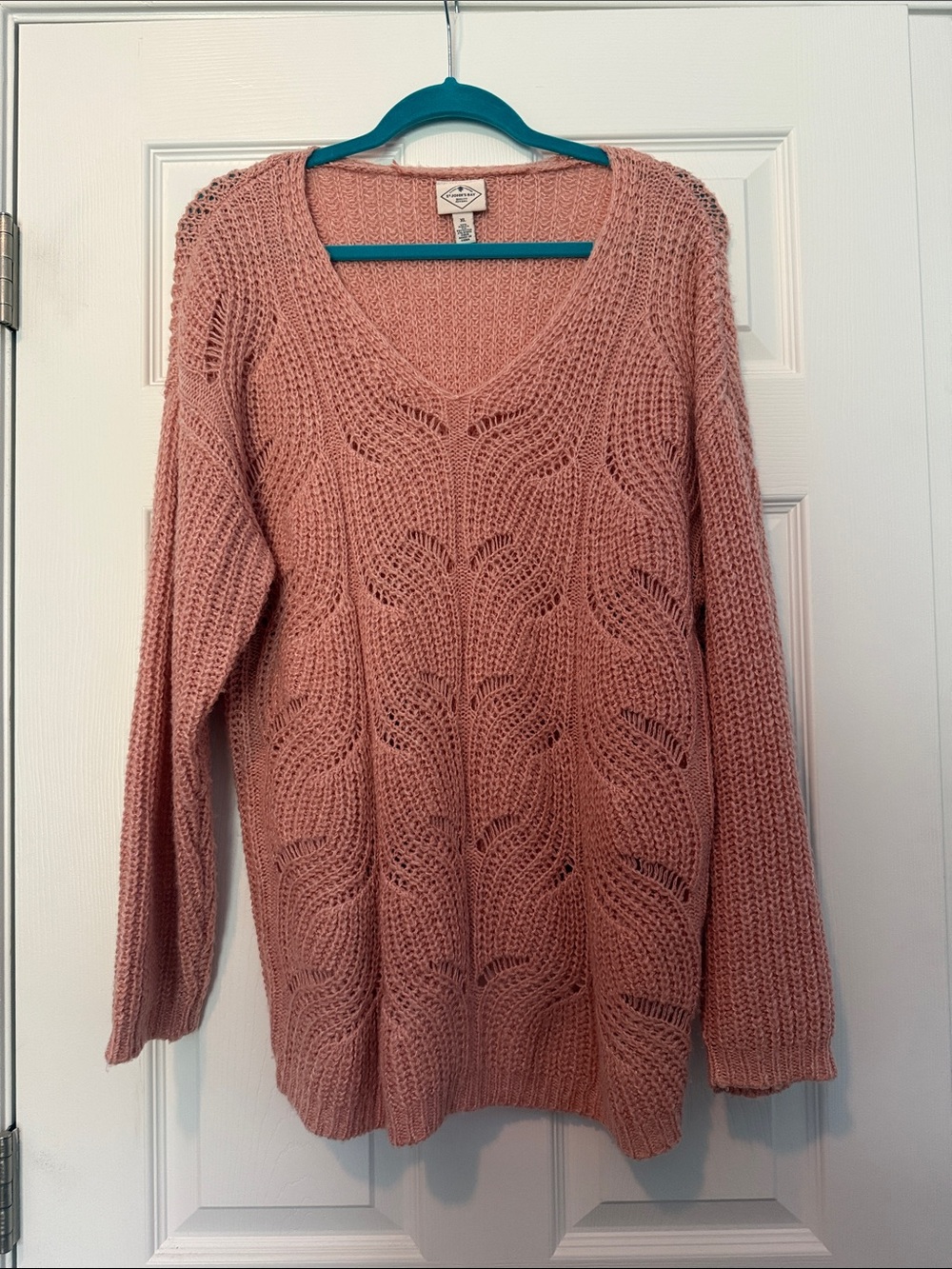 St. John's Bay Rose Pink Open-Knit V-Neck Sweater
